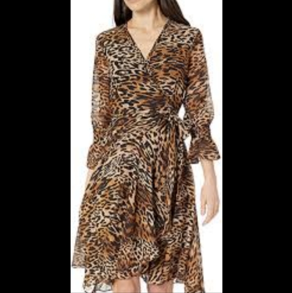 Tahari ASL Women's Long Sleeve Surplice Leopard Print Dress with Tie Waist - Picture 5 of 6